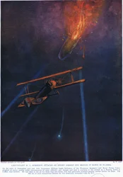 Leutnant W.L. Robinson greift ein feindliches Luftschiff an und bringt es zum Absturz, Illustration aus 